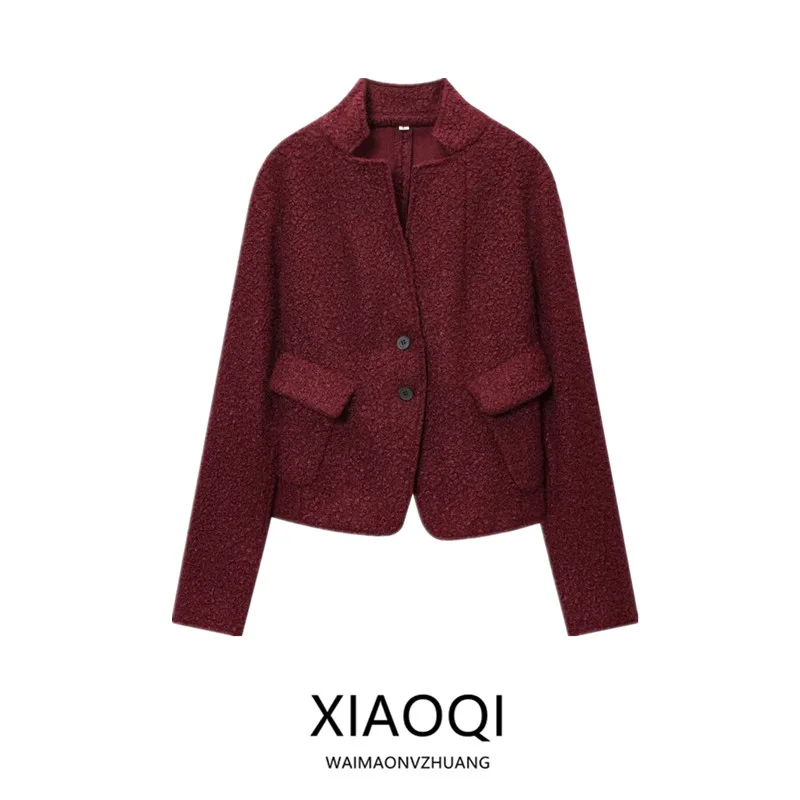 

Winter 2025 Women's Faion Commute Sle Slim Fit Woolen Coat Versatile ort Outerwear Long Sve Button Closure