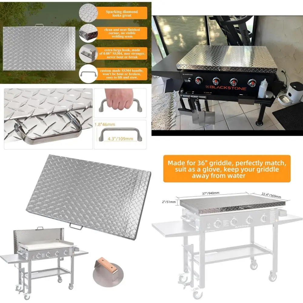 

36 Blackstone Griddle Cover - Diamond Aluminum with Stainless Steel Handle, Waterproof and Dustproof