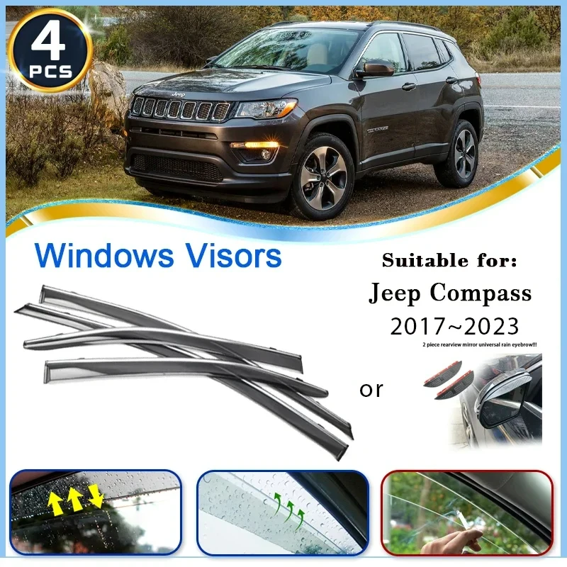 For Jeep Compass 2 MP 552 II 2017~2023 2018 Car Awning Window Sun Visor Deflector Rain Proof Weathershield Shade Car Accessories