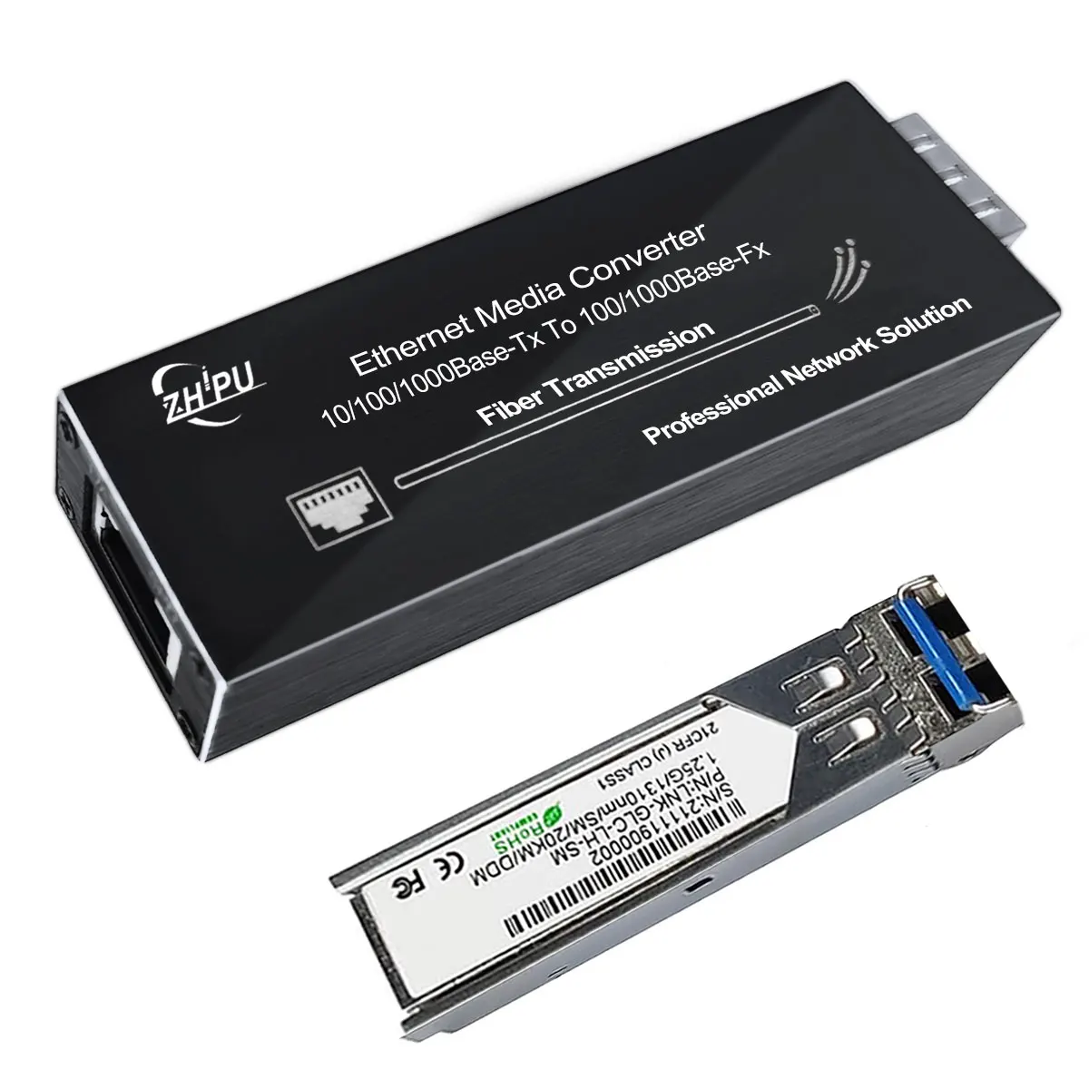 Mini Gigabit Fiber Media Converter 10/100/1000Mbps Ethernet with 1310nm Single Mode 20km SFP Module & USB Type-C Power Input