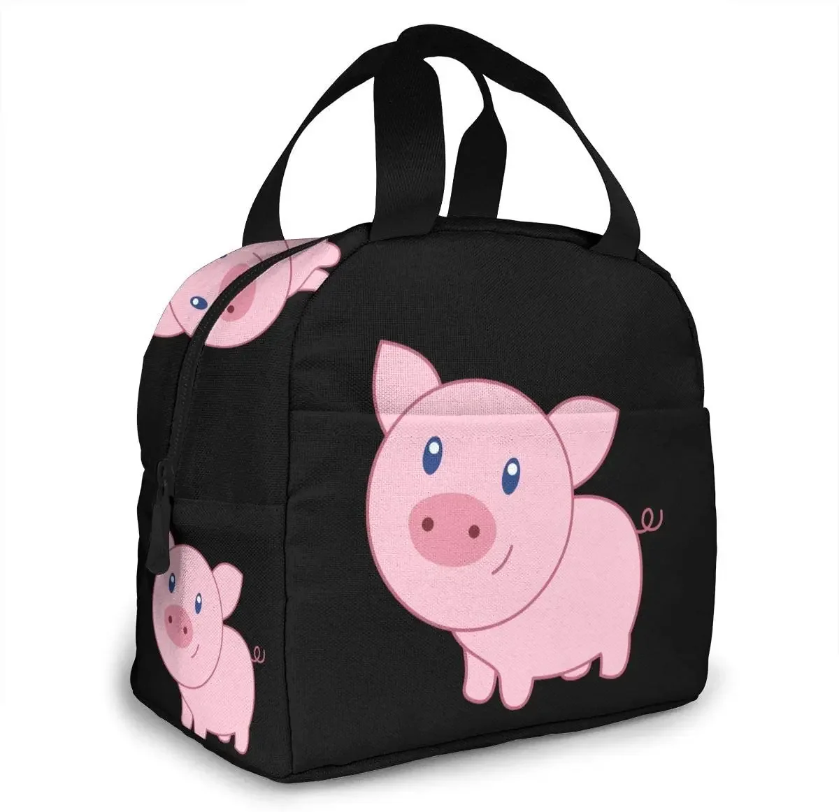 

Cute Cartoon Pig Lunch Bags for Women Men Insulated Lunch Box Bento Tote Bag with Front Pocket for Office School Picnic