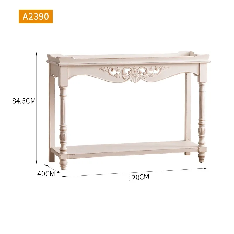 

Hotel French style white carved end view table company sales department corridor, retro vintage style foyer table