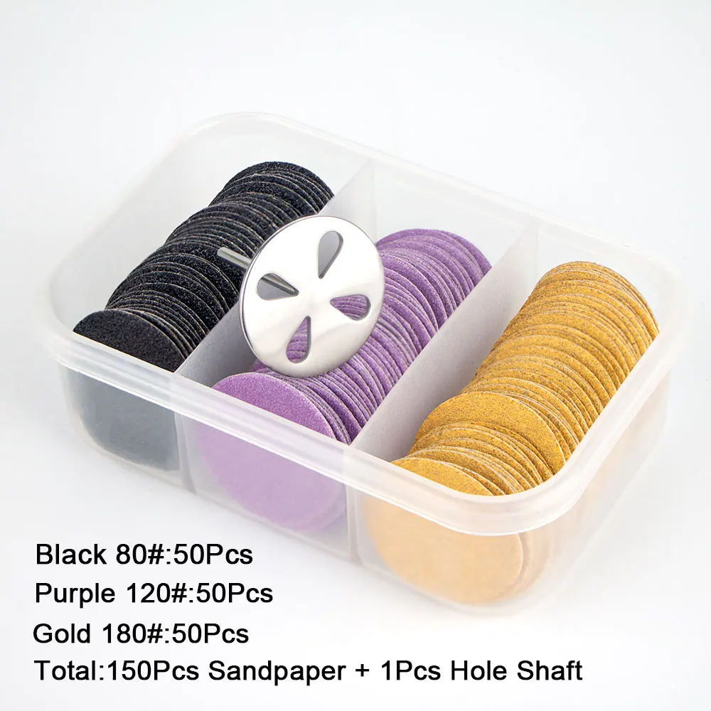 150Pcs SandPaper with 1Pcs Metal Disk Shaft For Pedicure Tool Foot Dead Skin Remover Feet Care Salon Manicure Sanding Paper