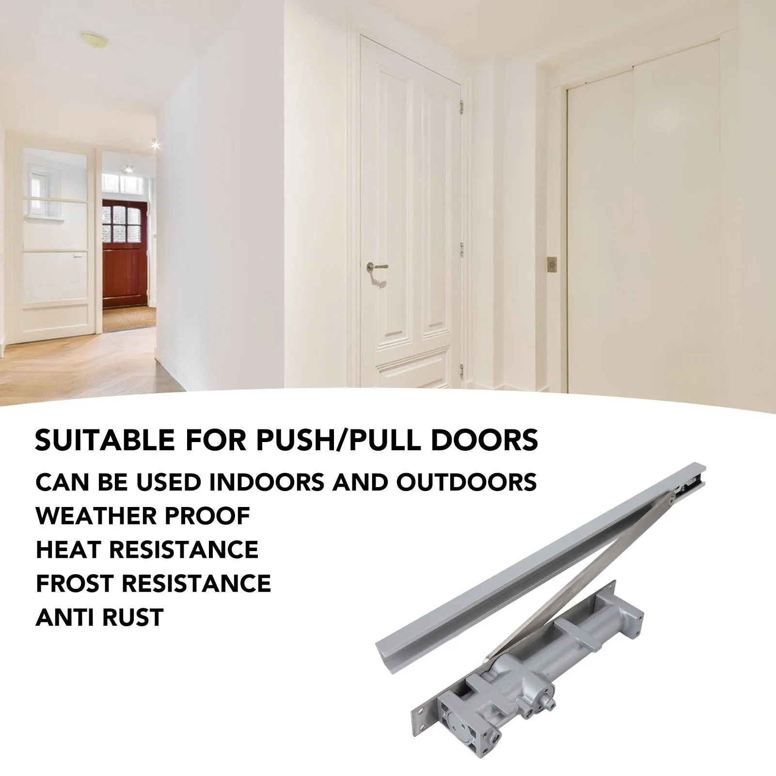 Automatic Door Closer Zinc Alloy Adjustable Safety Spring Hydraulic Door Closer 90 Degrees for Commercial and Residential