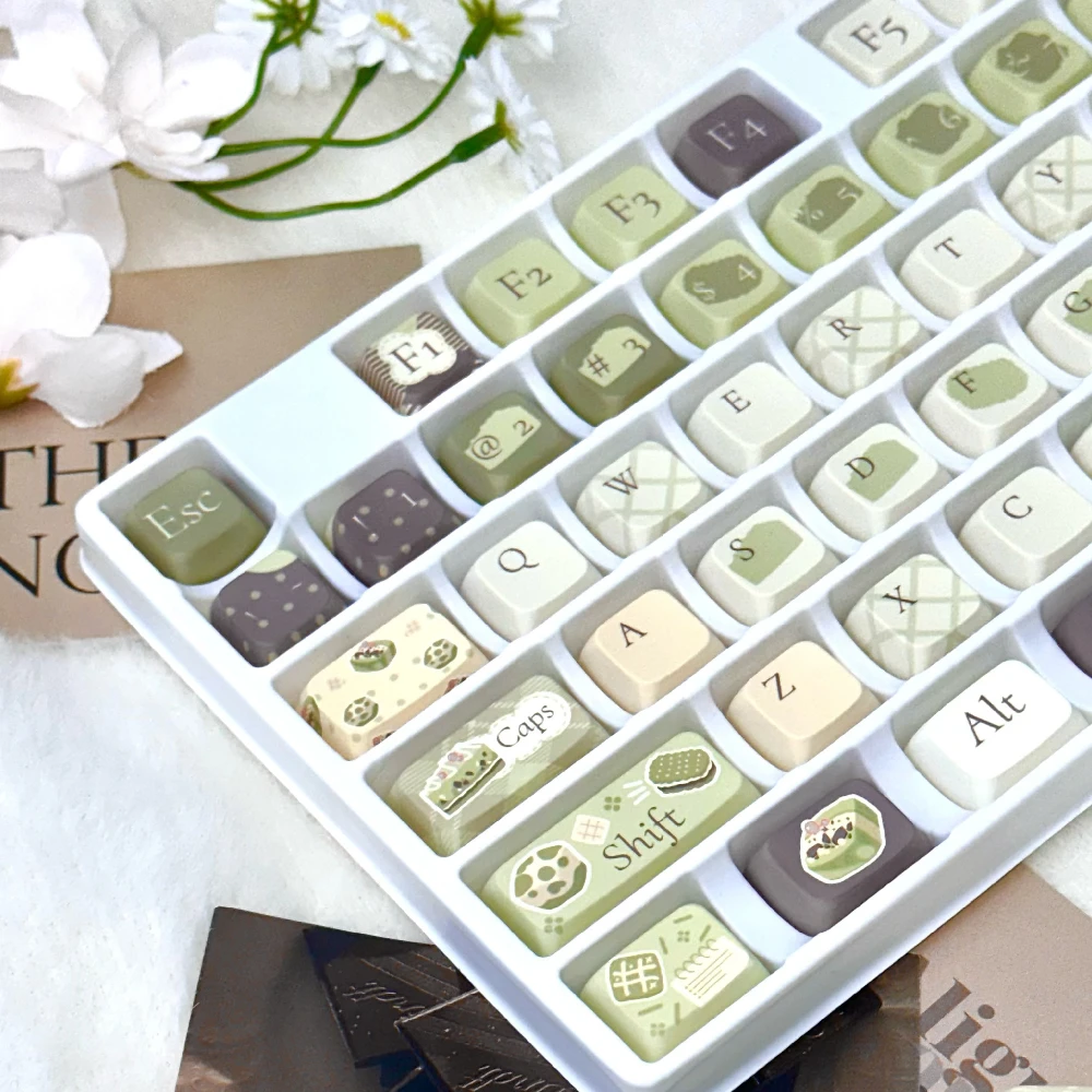 Matcha Cake Keycap Xda Keycaps 136 Keys Personalized Design Pbt Thermal Sublimation Green Chocolate Keycap Set 136Keys