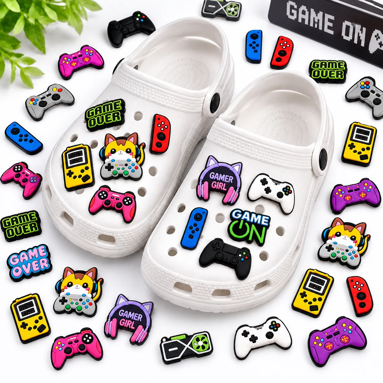 50-100pcs Gamer Shoe Charms Set Game Controller Gamepad PVC Pins for Clogs Video Game Accessories Gift for Boys Girls Teens Kids