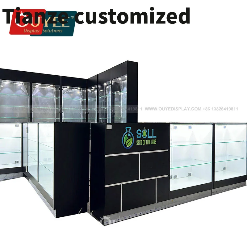 Customized-Supplier Smoke Shop Shop Display Furniture Show Display Glass With Lights Smoke Shop