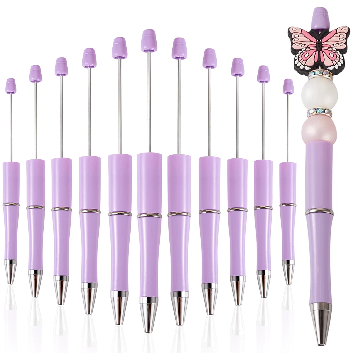 

12Pcs Purple Beaded Ballpoint Pen Pens Gift for Writing Beadable Pens Beadable Pen DIY Gift for Student Office Supplies