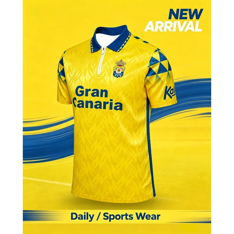 New Arrival Las Palmas-style Football Jersey Daily Sports Wear Men Boys Yellow Blue Half Zipper Polo Short Sleeve Soccer Shirt