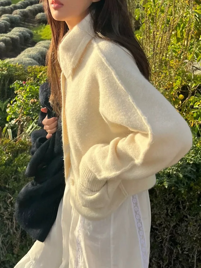 PREON Hoge kraag Casual pendelen Sle Gebreid vest Kraag Open voorkant Lange Sve Dames Faion Herfst Winter Nieuw...