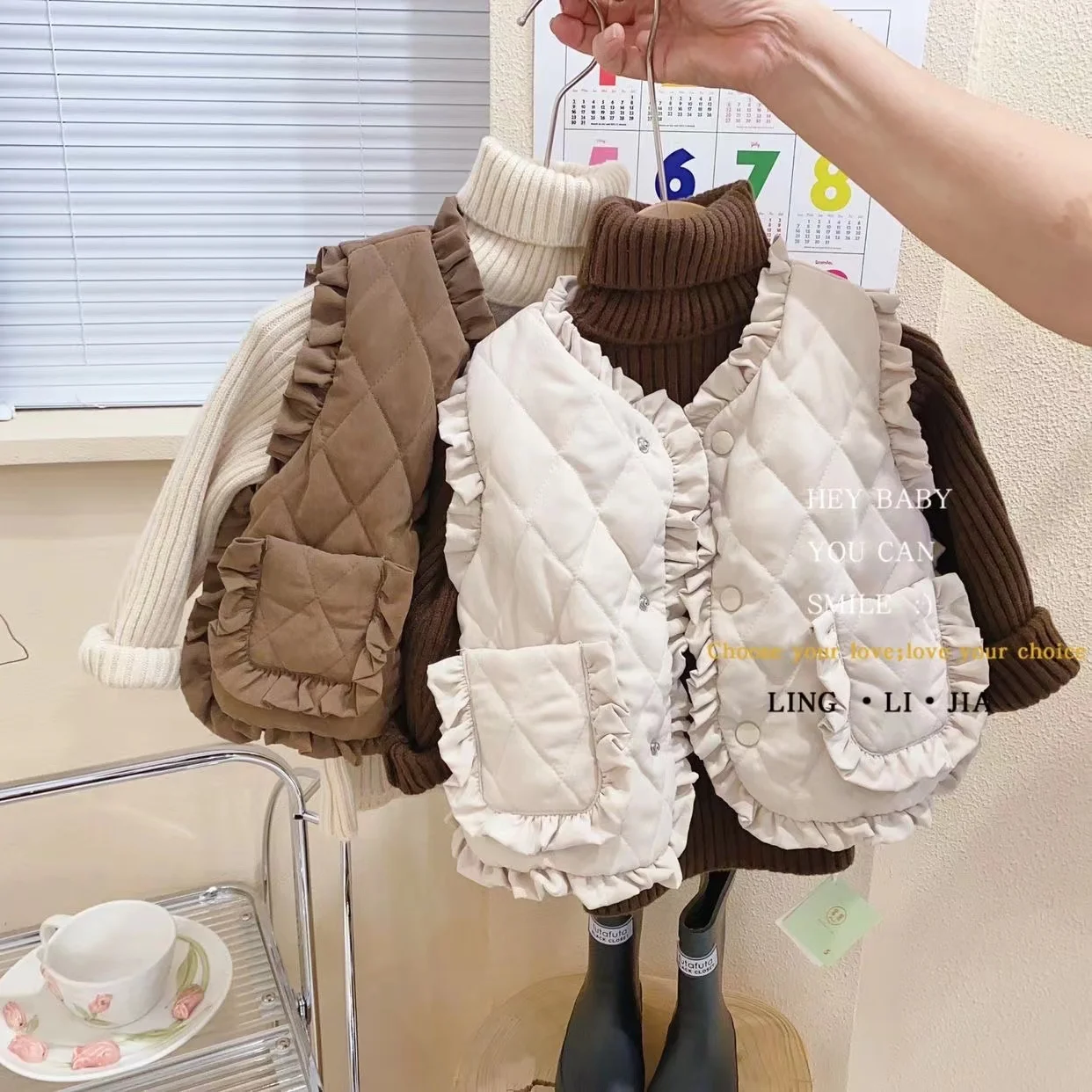 Girls' Autumn Winter Vest 12M-6Y Baby Thickened Warm Clothes Children Wear Lace Outside Vest