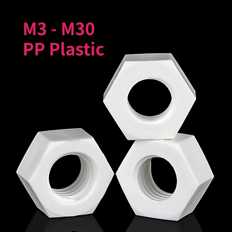 1-50pcs M3 M4 M5 M6 M8 M10 M12 M14 M16 M18 M20 M24 M27 M30 White PP Plastic Hexagon Nut Hex Insulation Nuts