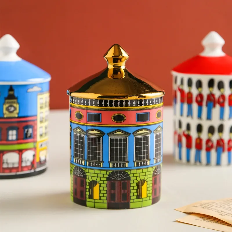 Color Building Storage Jar Candy Box Art Ceramic Decorative Jar with Lid Storage Jar Home Storage Ornaments Home Decorations