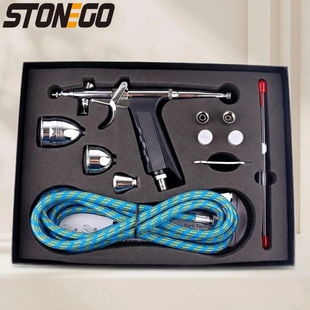 

Набор для аэрографии с двухрежимным пистолетом-аэрографом, иглами 0.3/0.5/0.8 мм, стаканчиками для краски 2/5/13 мл для ногтей, тортов, татуировок