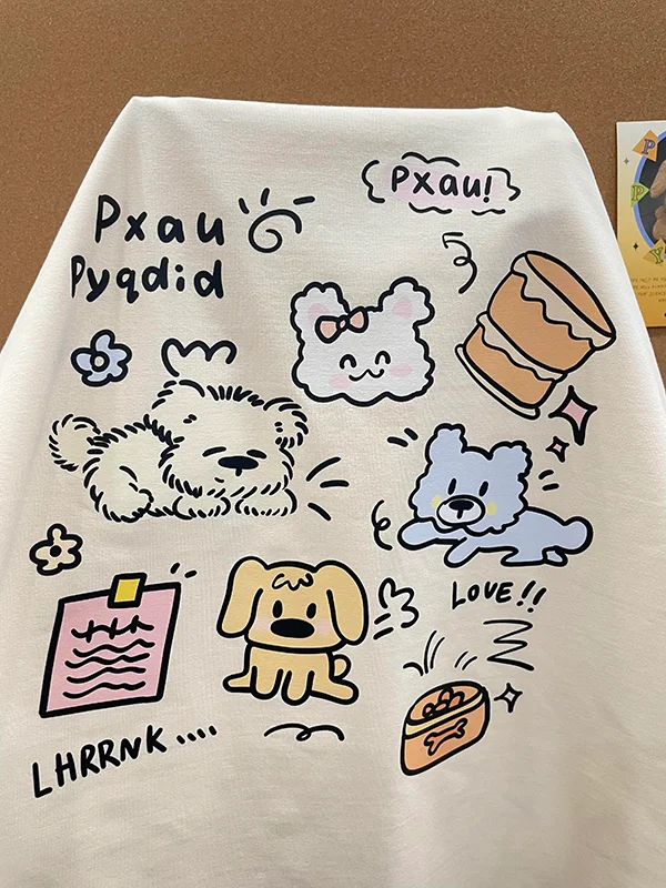 تي شيرت نسائي من القطن الخالص ort Sve فضفاض مناسب للصيف ماركة Faion مطبوع عليه رسوم كرتونية بلوزة متوسطة الطول