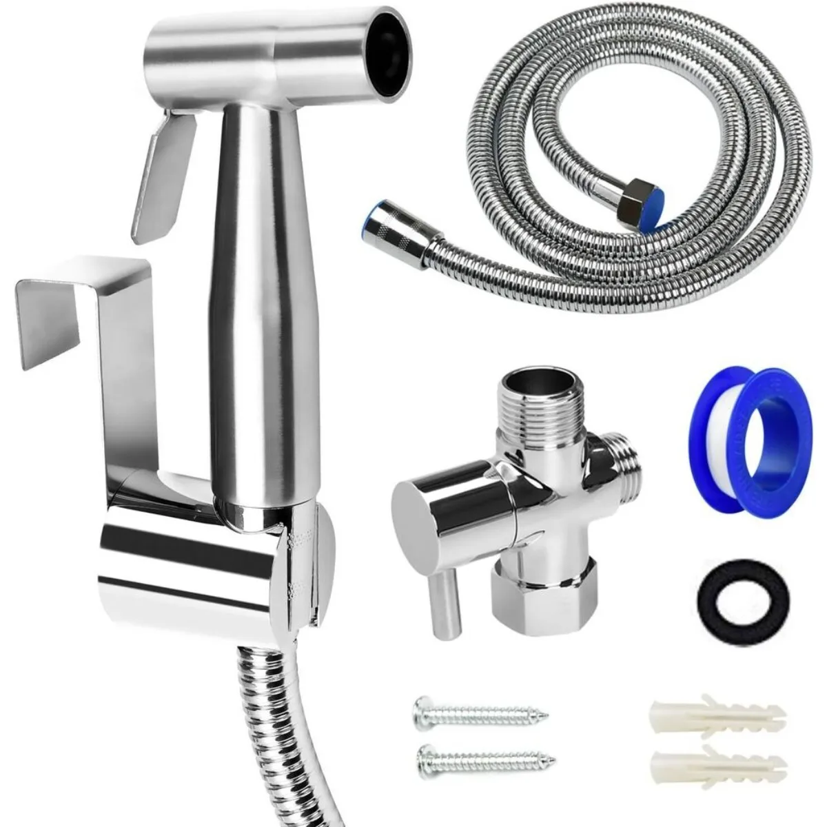 Stainless steel handheld shower head toilet faucet adapter hose bidet spray