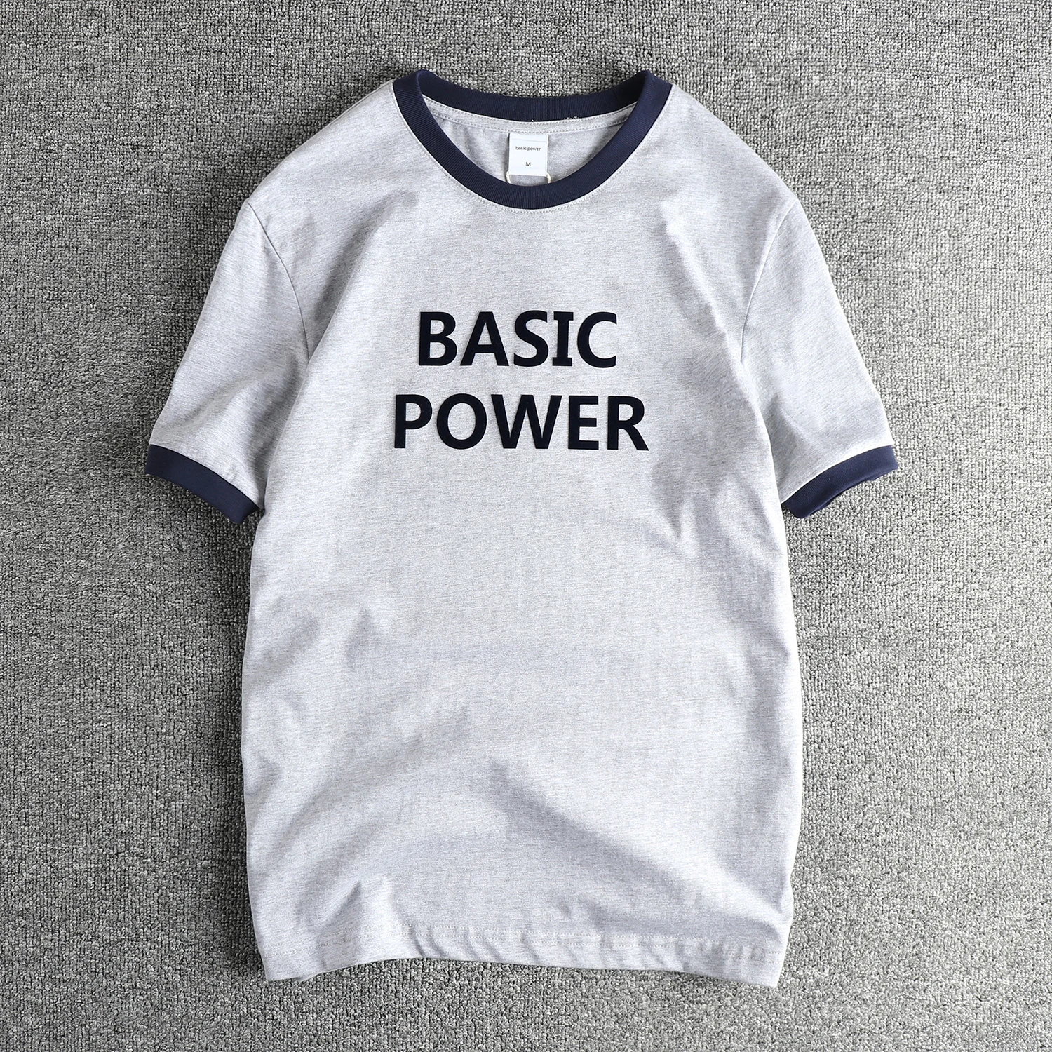 Summer new fashion vintage color contrast neckline design flocking letters American casual men's short sleeve T-shirt