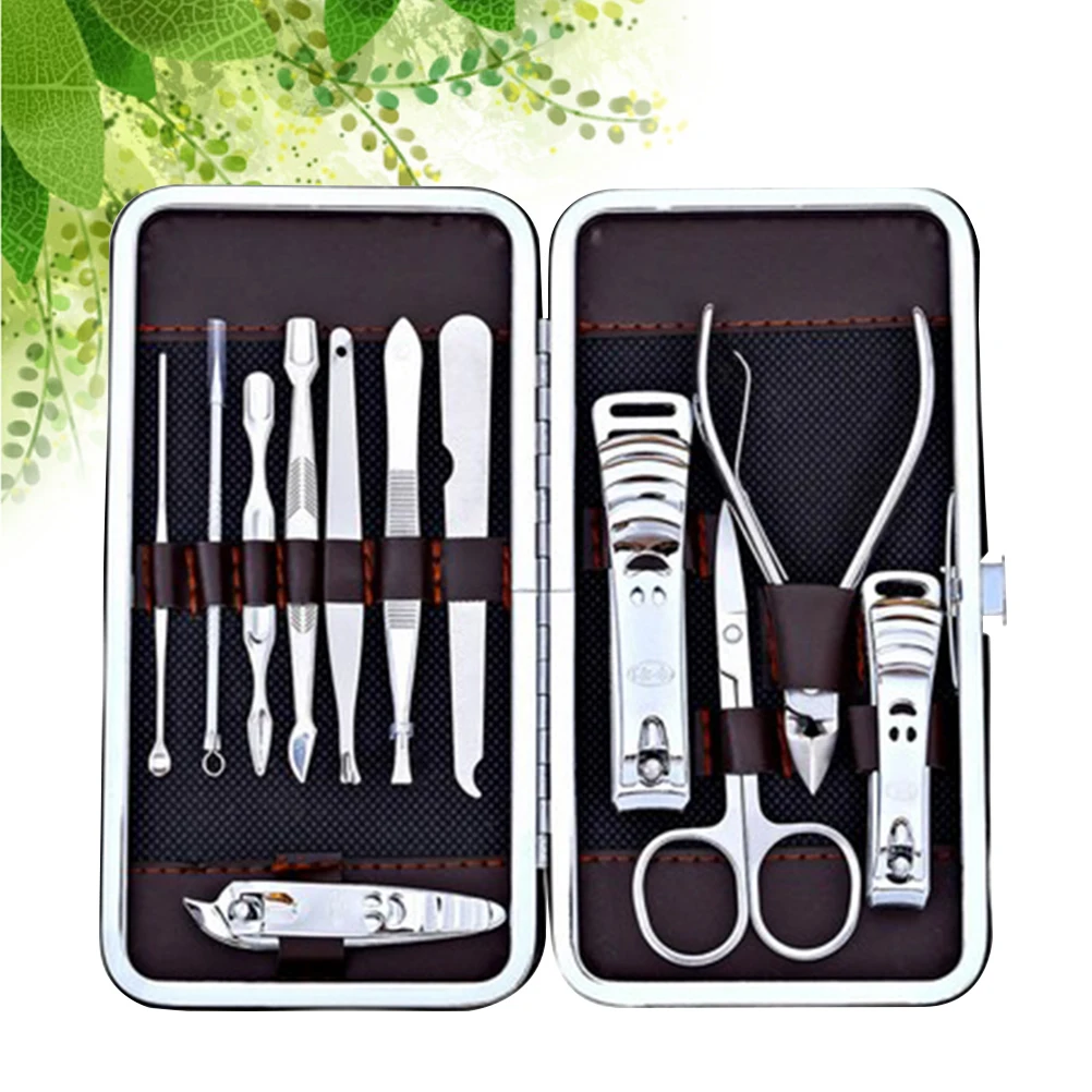 

12pcs Stainless Steel Nail Clipper Trimmer Toenail Pedicure Ear Pick Grooming Kit with Storage Case