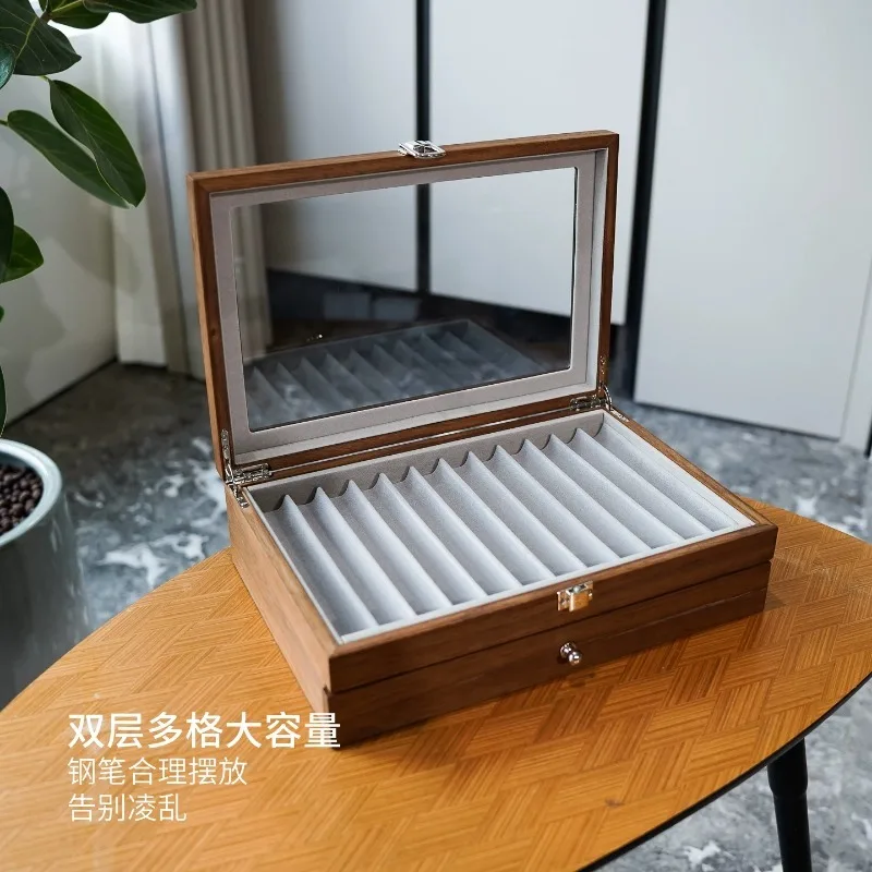 Paint Pen Storage Wooden Box, Multi-grid Desktop Stationery Display Holder