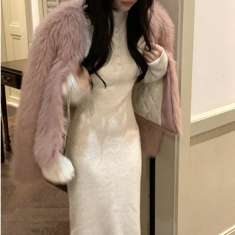 Thiened malha dr feminino sle chique suave branco cor misturada camada base saia longa commute faion chumbo lápis