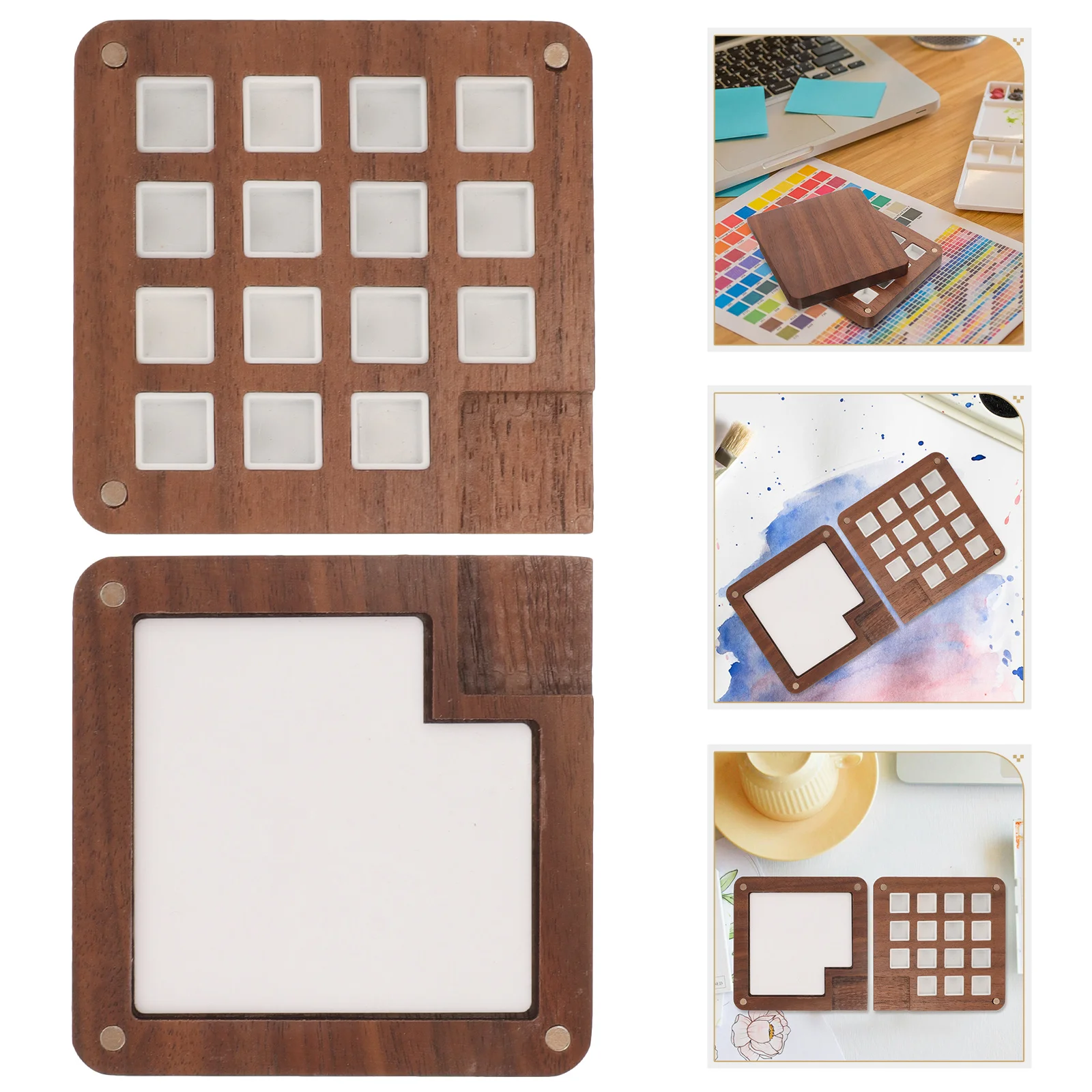 لوحة ألوان مائية خشبية، صندوق طلاء صغير فارغ، علبة خلط الصباغ المحمولة للفنانين والطلاب، لوحة فنية للسفر
