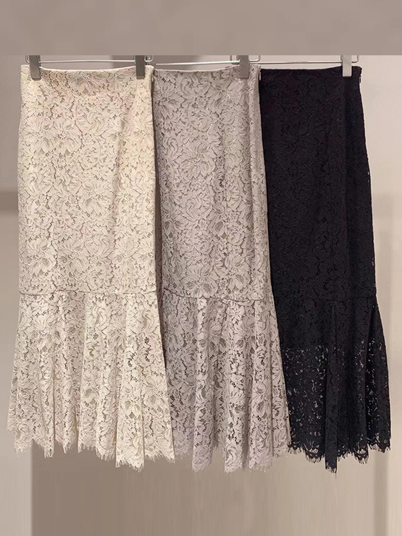 

Sweet Fairy Tale High Waist Lace Hollow out Slimming Fish Tail Half Skirt New Spring Commute Style Women's A-Line Skirt