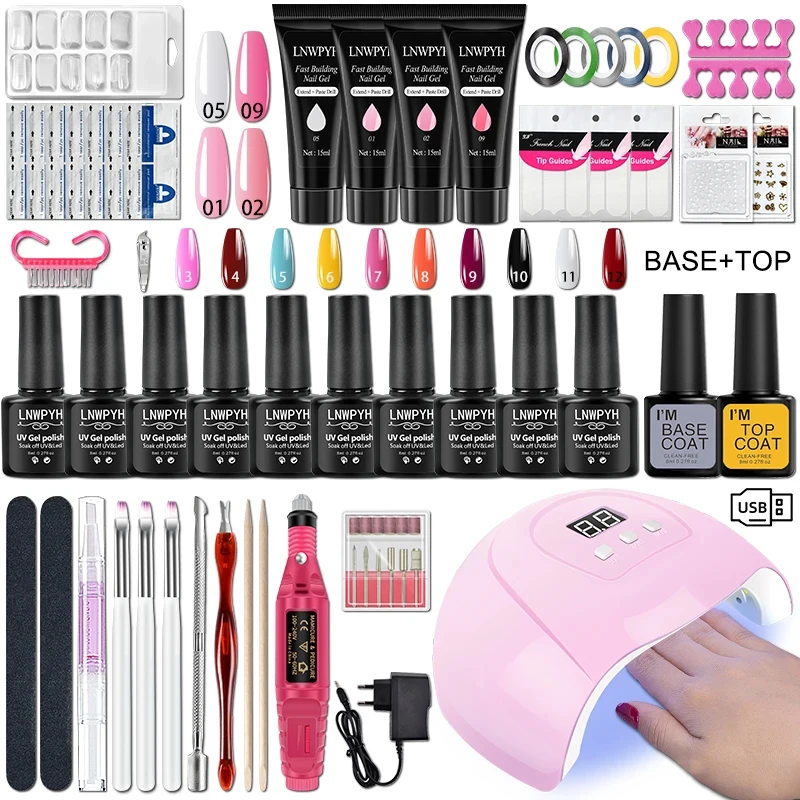 Kit de esmalte de uñas de Gel con lámpara UV, taladro eléctrico para uñas, Kit de uñas de Gel para remojar, Base y capa superior, juego de herramientas para esmalte de uñas en Gel