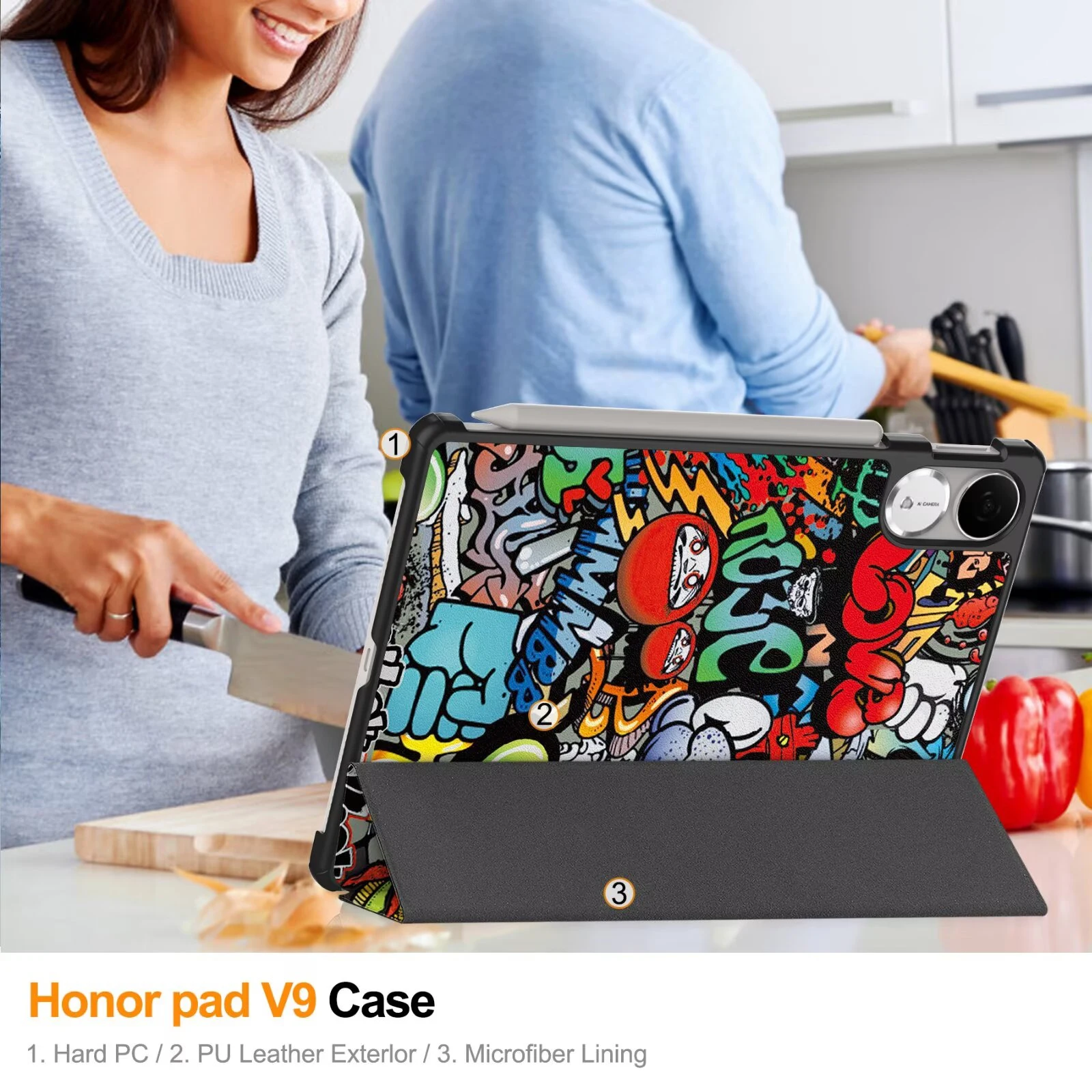 Couro PU para Honor Pad V9 11,5 polegadas Tablets Case Trifold Caster Hard Shell Cover