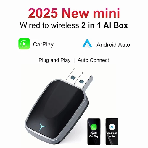 2025 nuevo 2 en 1 inalámbrico Carplay AI Box Android Auto Plug And Play aplicable para convertir el coche Original con cable Carplay a inalámbrico