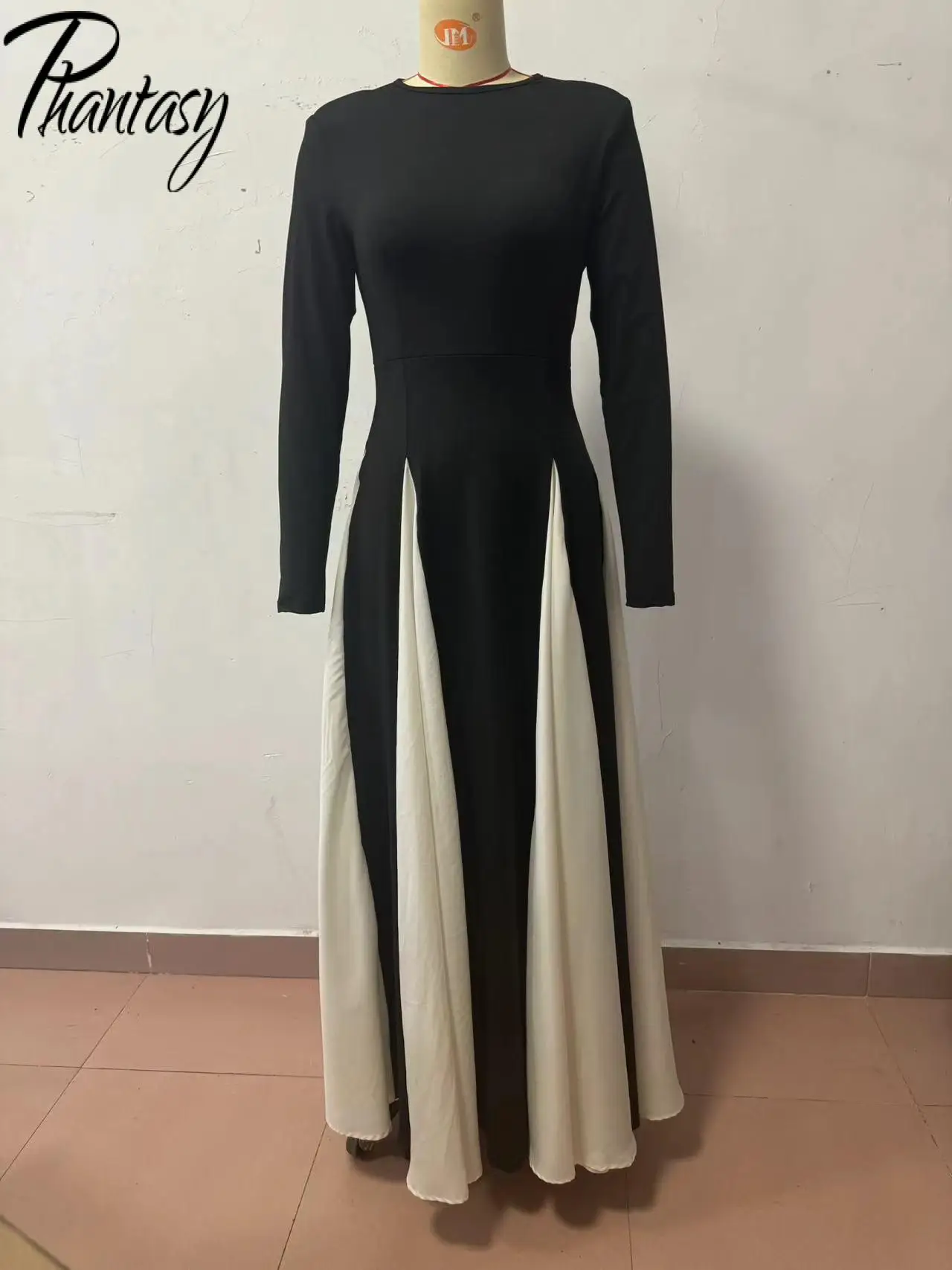 Phantasy Women Dress Long Sleevd Wedding Gown Party Banquet Dress Fashion Black White Stitching Robe Autumn Winter Female Dress