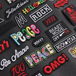 Band Iron-On Patches Clothe Embroidery Applique Sewing Supplies Decorative Handmade Badges Black White Written color Words