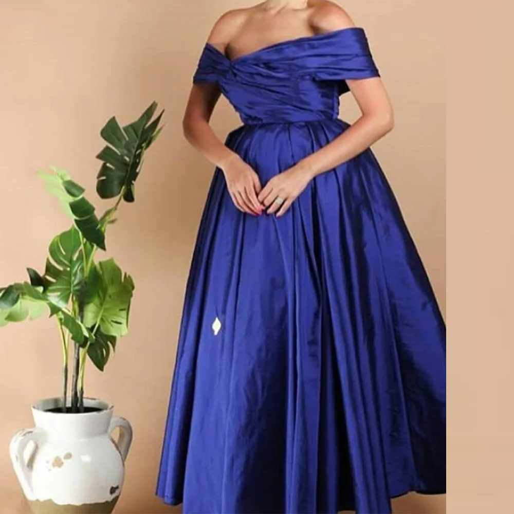 

Customized Elegant A-Line Ankle Length Strapless Off the Shoulder Jersey Pleats Evening Dress Classic vestidos para mujer