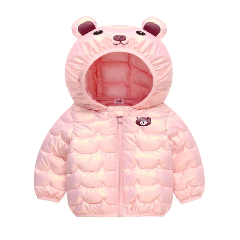 2024 Autumn Winter children Cotton Down Jacket 1-4Years Baby Boys Girls Light Thin Hooded Coat Kids Cartoon Bear Down Parkas