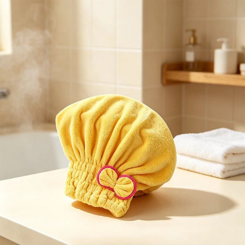 Women's Hair-Drying Hat with Cute Bow Quick-drying Hair Towel Ultra-Absorbent Coral Fleece Princess Hats Dryer Cap