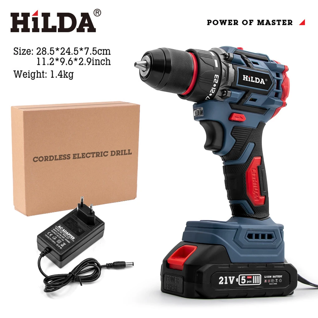 HiLDA 21V Cordless Drill Set Rechargeable Multi functional High Power Household Electric Screwdriver Tools EU/UK/US/AU Plug