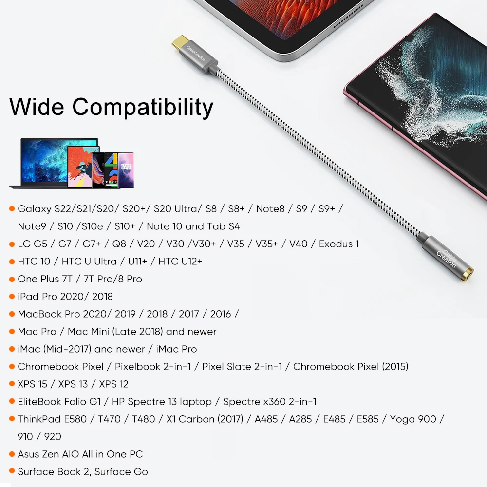 CableCreation USB نوع C إلى 3.5 مللي متر جاك Aux سماعات محول USB C إلى الصوت كابل لباد برو سامسونج غالاكسي موتورولا شاومي