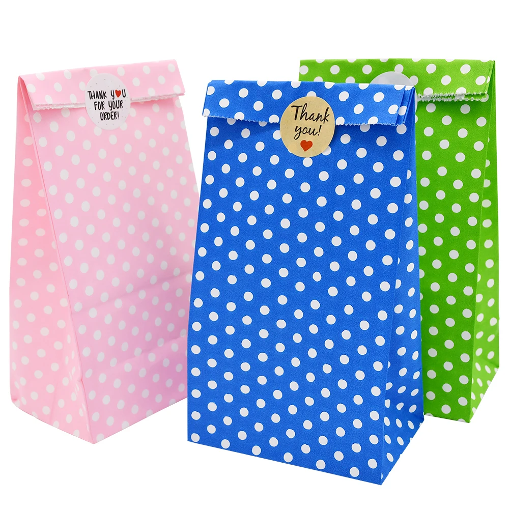 10pcs New high quality paper bag Stand up Colorful Polka Dot  Bags 18x9x6cm Favor Open Top Gift Packing Treat gift Bag