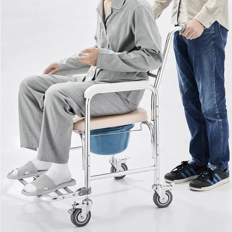 Elderly Toilet Seat Shower Chair with Wheels,Bedside Commode Toilet with Padded Seat,Adjustable Transfer Chair for 330lbs Weight