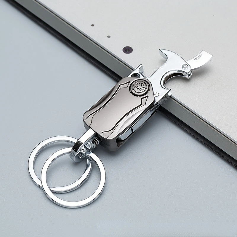 Key Ring Men's Waist Hanging Fingertip Top with Knife Bottle Opener Metal Key Ring Ring Business Simple Car Pendant