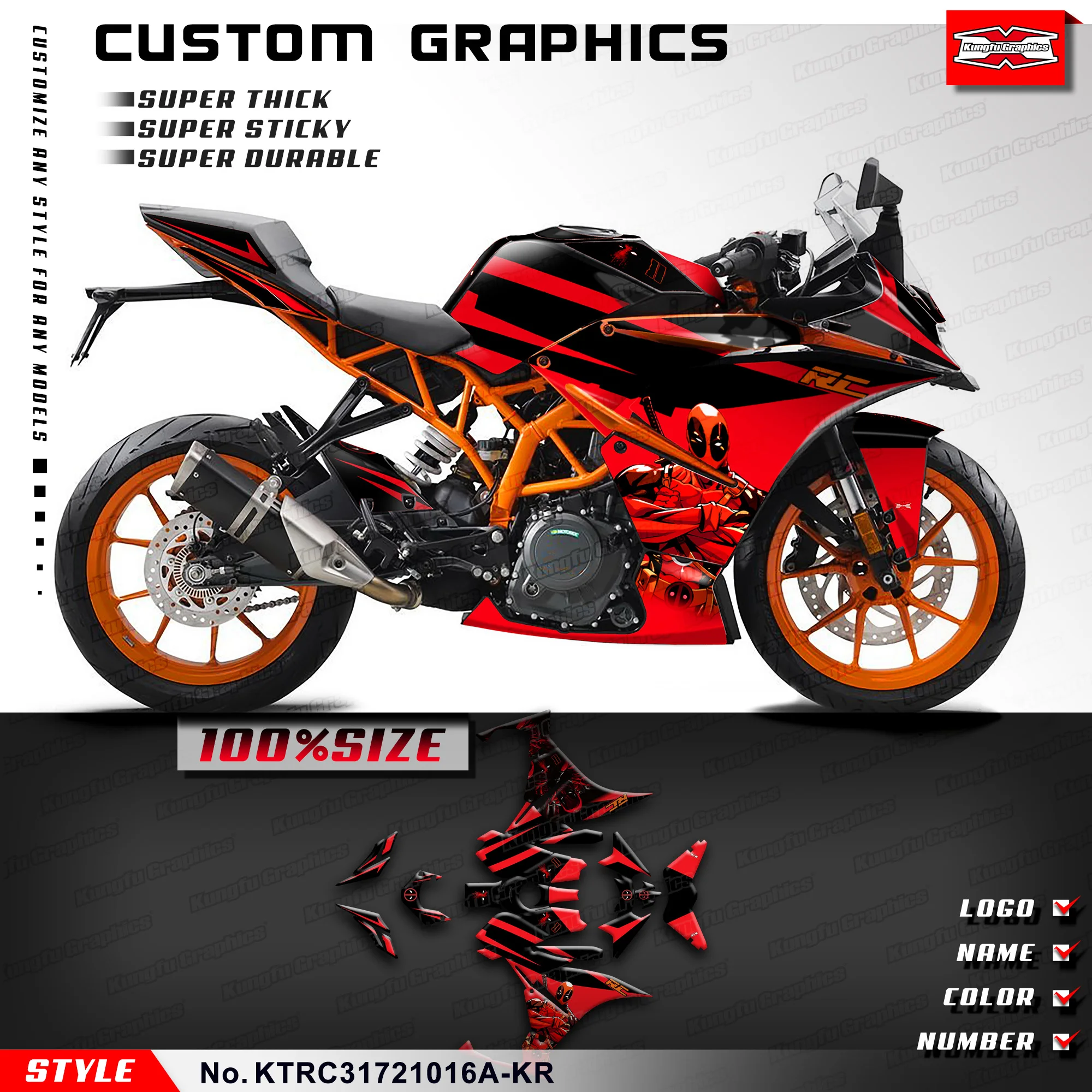 KUNGFU GRAPHICS Racing Graphics Racing Sticker for KTM RC 125 200 250 390 14 15 16 17 18 2019 2020 2021, KTRC31721016A-KR