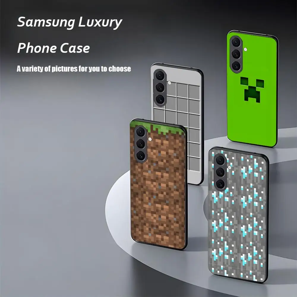 M-mine-craft Pixel World Game Phone Case For Samsung Galaxy S25 S24 S23 S22 S21 S20 Plus Ultra Note20 Soft Black