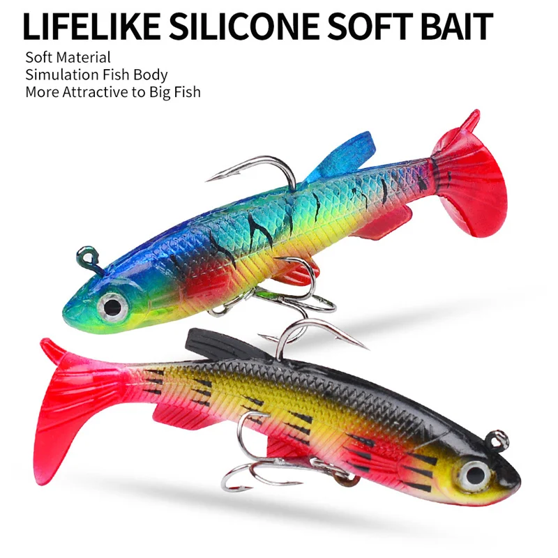 15Pcs Silicone Fishing Lures 1.5cm/13.5g Artificial Jig Head Bait With Hook T Tail Sinking Swimbait Wobbler Fishing Tackle Pesca