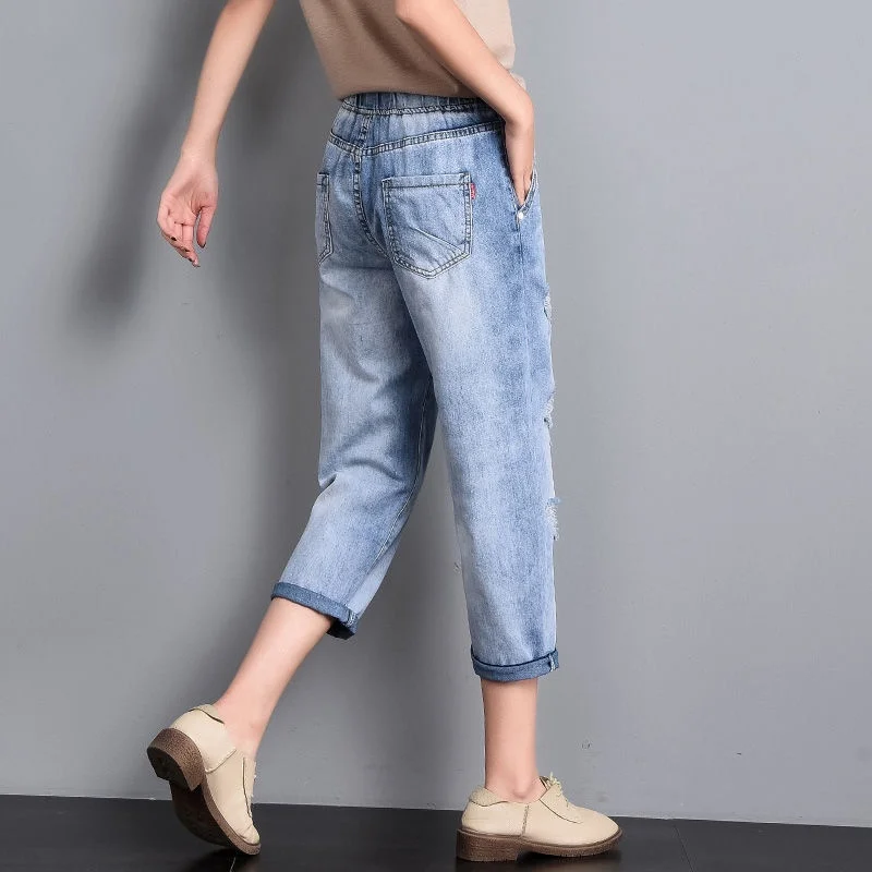 

Женские летние джинсы с эластичной высокой талией, прямые, тонкие, стрейч, в корейском стиле