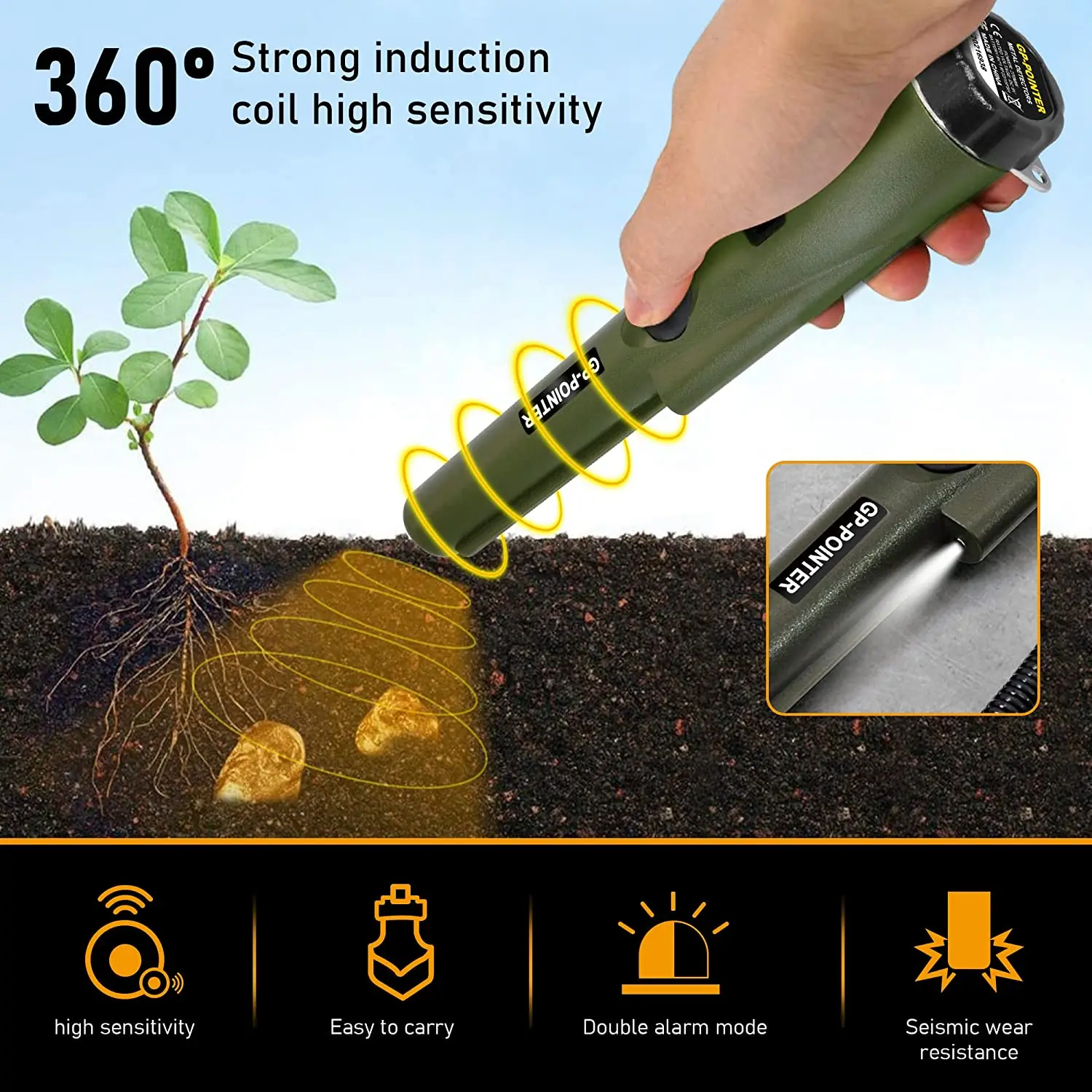 Metal Detector Portable Waterproof Handheld Detector Treasure Metal Finder Probe Detectors with Holster, Pinpointer Detectors