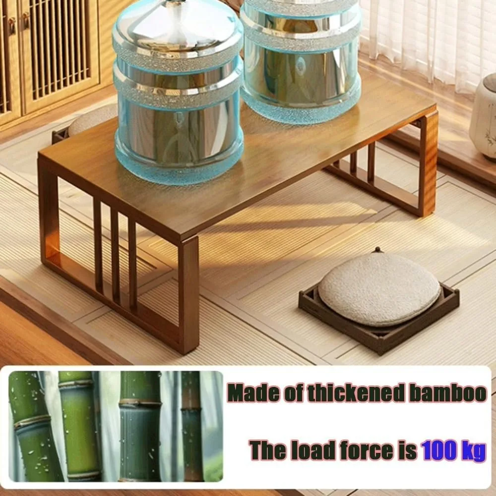 Mesa de centro rústica japonesa, mesa de chá baixa, bambu, pequena mesa de meditação, centro moderno, 28 polegadas, 32 polegadas, mesa tatami