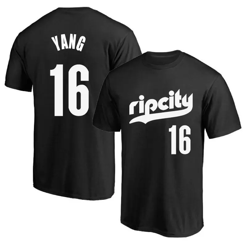 American Basketball Trailblazer No. 16 Yang Hansen Jersey Training Clothes Men's and Women's Casual Loose Short-sleeved T-shirt