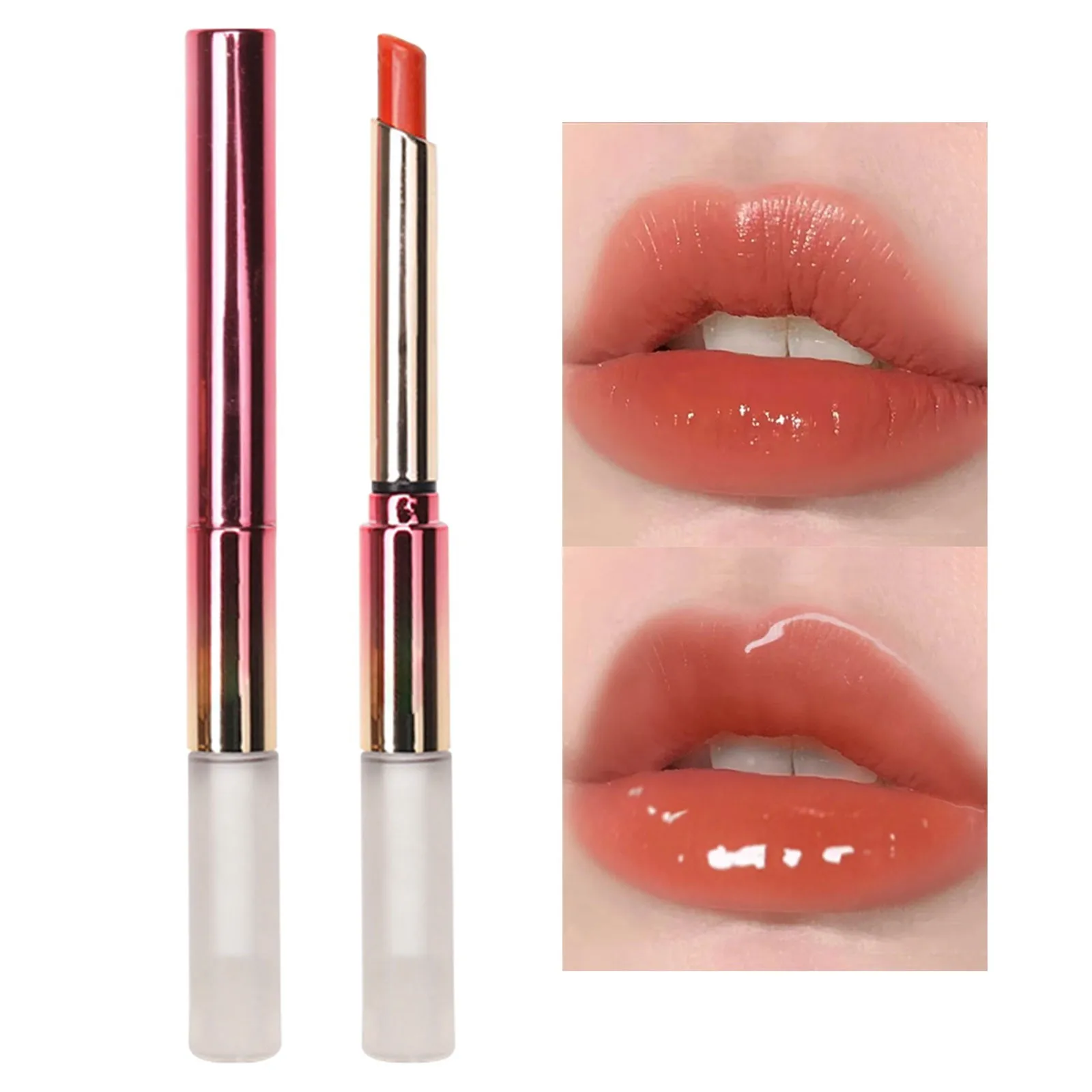 Plumping Lip Stain Set Lipstick Raincoat Double Head Lipstick Film Non Stick Cup Non Fading Beauty Makeup Clear Glitter Lipstick