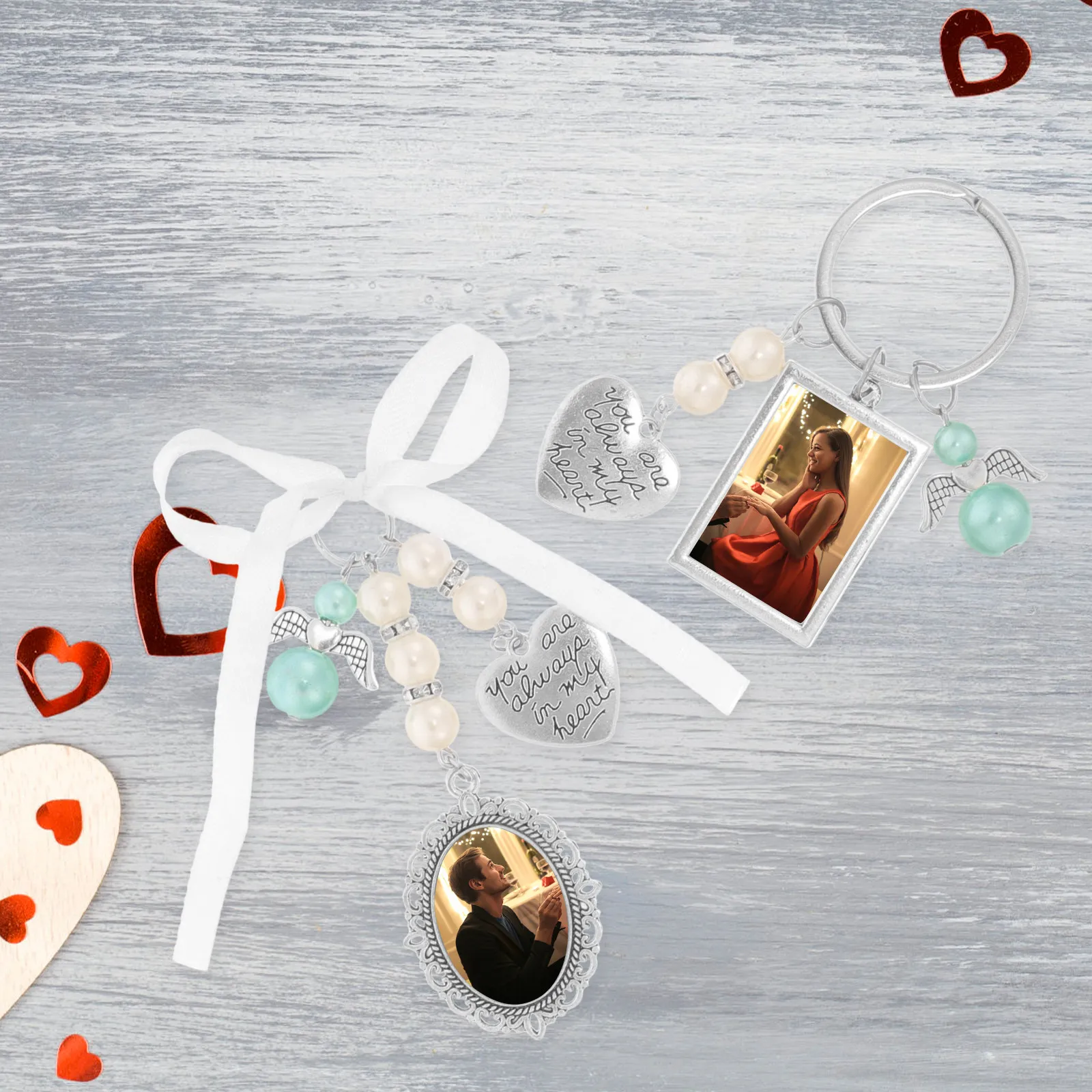 

2Pcs Small Elegant Alloy Glass Wedding Bouquet Photo Charm DIY Photo Frame Pendant Tray Blank Memorial Picture Holder Bouquet