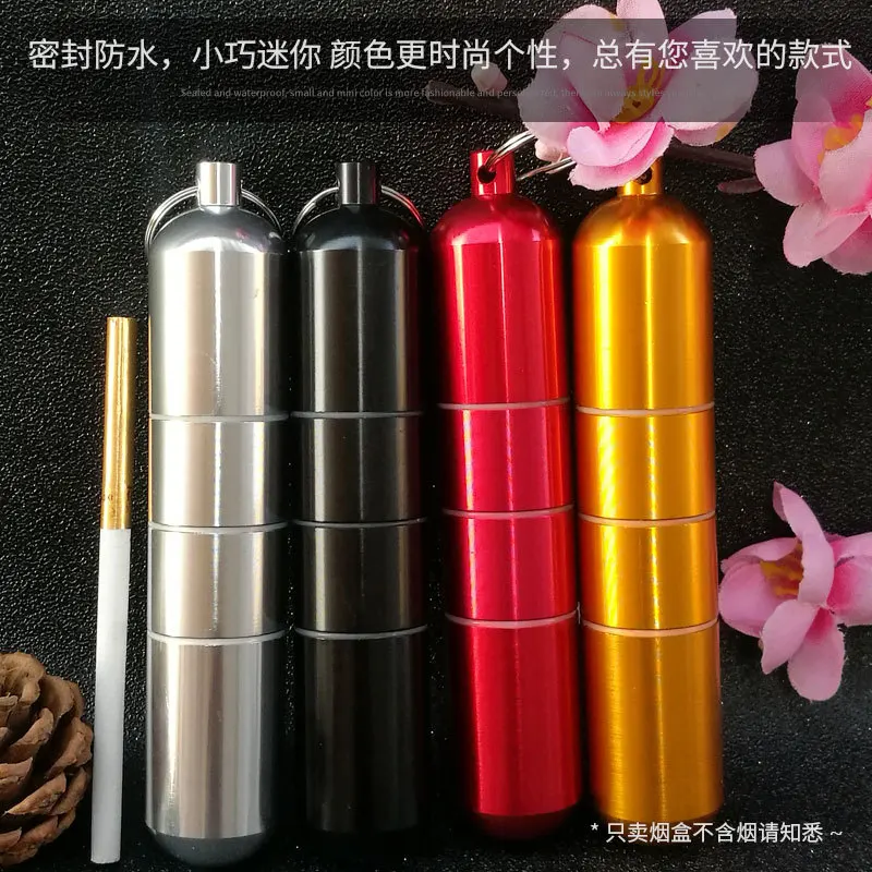 1Pc Portable Aluminum Alloy Cigarette Box Waterproof Cigarette Case Pill Toothpick Capsule Holder with Keychain