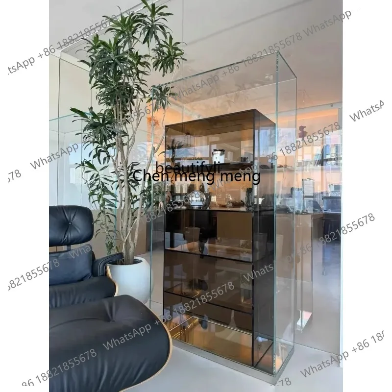 LHX26 ss 26 Simple Modern Glass Storage Side Cabinet Designer Floor Shelf Bookshelf Living Room Showcase